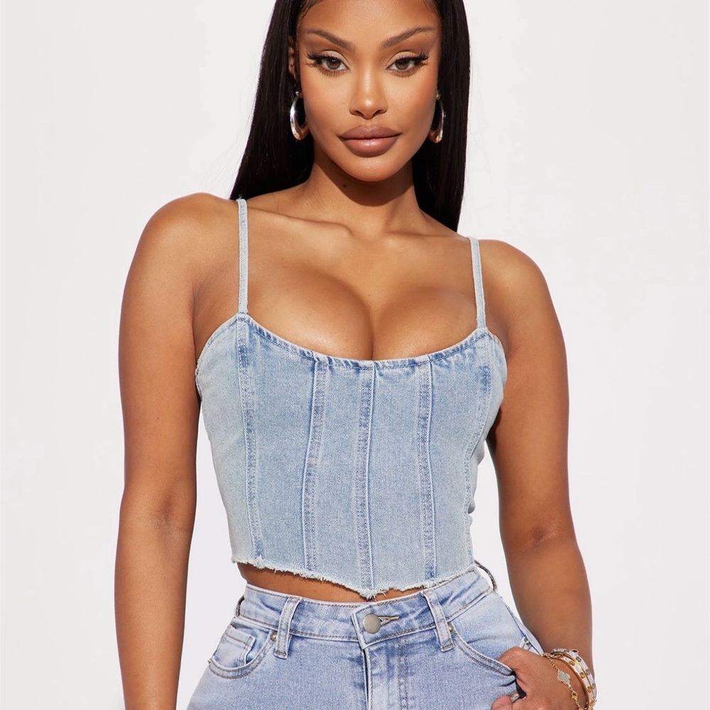 Fashion Nova Light Blue Denim Corset Cami